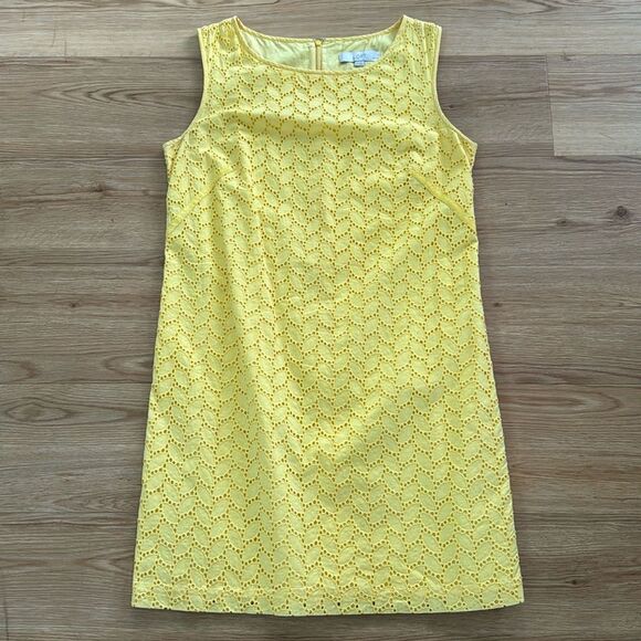 Ann Taylor Loft Womens Butter Yellow Eyelet Shift Dress Size 12P Petite Workwear - Picture 1 of 7